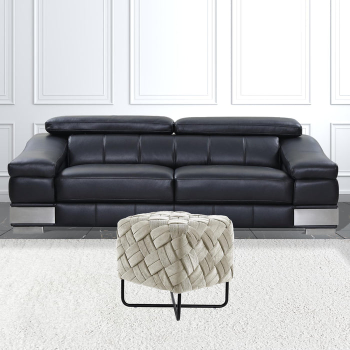 Velvet Cube Ottoman - Cream / Black