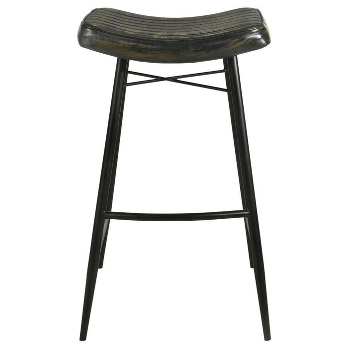 Bayu - Leather Upholstered Saddle Seat Backless Bar Stool (Set of 2) - Simple Home Plus