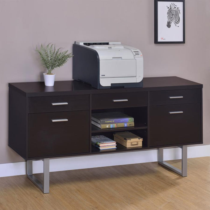 Lawtey - 5-Drawer Credenza With Adjustable Shelf - Cappuccino - Simple Home Plus