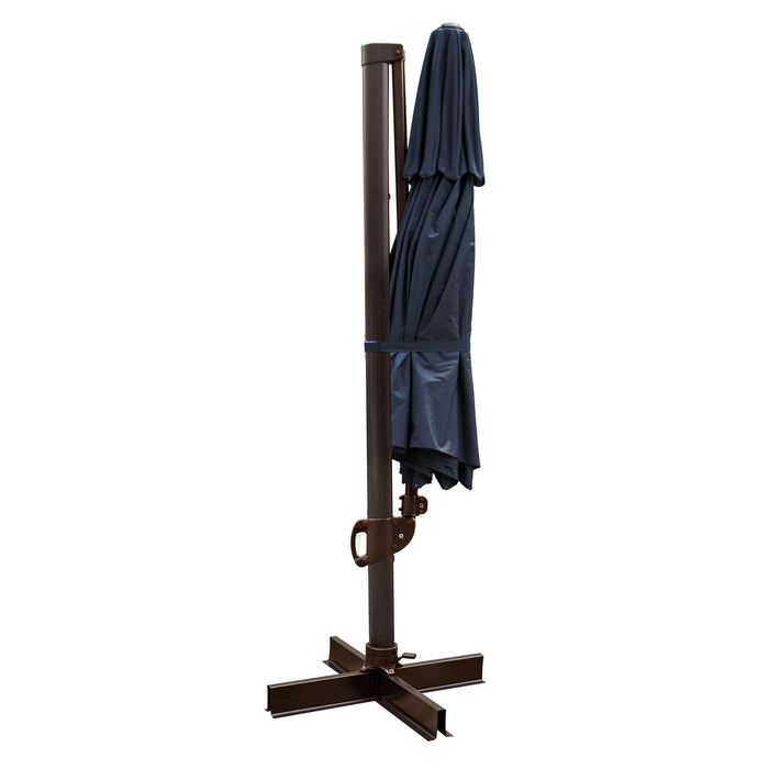 Polyester Round Tilt Cantilever, Patio Umbrella With Stand - Navy Blue