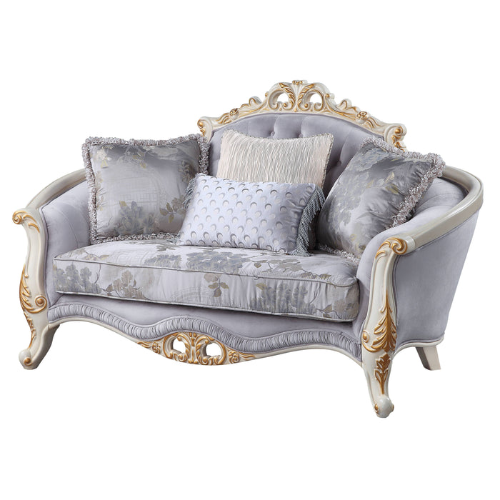 Velvet Love Seat - Gray / Off White