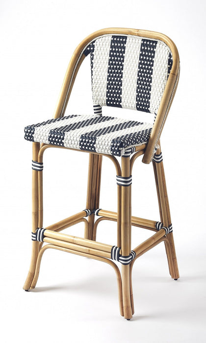 Natural Rattan Bar Chair - Blue / White