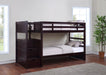 Elliott - Twin Over Twin Stairway Bunk Bed - Cappuccino - Simple Home Plus