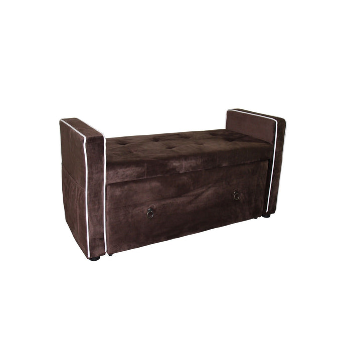 Suede Shoe Storage Bench With Drawer - Brown