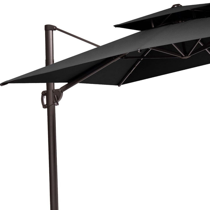 Round Polyester Tilt Cantilever, Patio Umbrella With Stand - Black