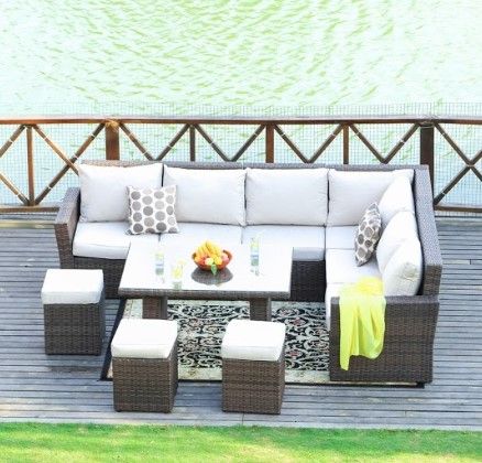 Piece Outdoor Sectional Set With Cushions - Brown