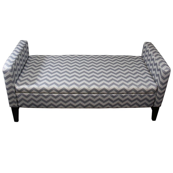 Upholstered Polyester Blend Geometric Bench With Flip Top - Gray / White / Black