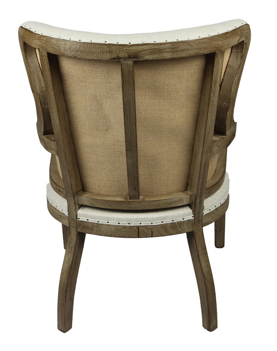 Fabric And Solid Wood Dining Arm Chair - Ivory / Brown