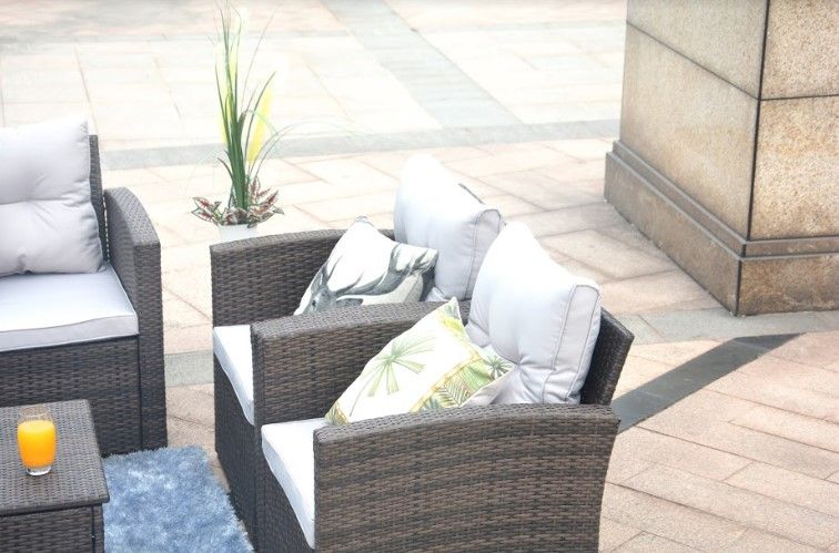 Six Piece Outdoor Metal Sofa Seating Group With Cushions - Brown