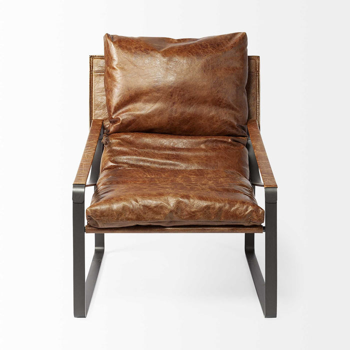 Leather Distressed Lounge Chair - Brown / Black