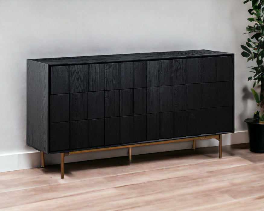 Solid Wood Six Drawer Double Dresser - Black