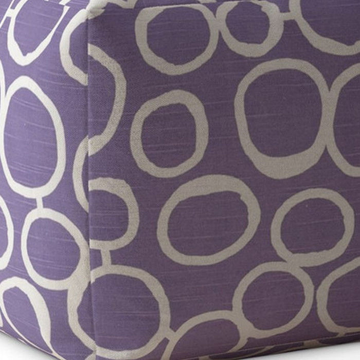 Cotton Abstract Pouf Ottoman - Purple / White