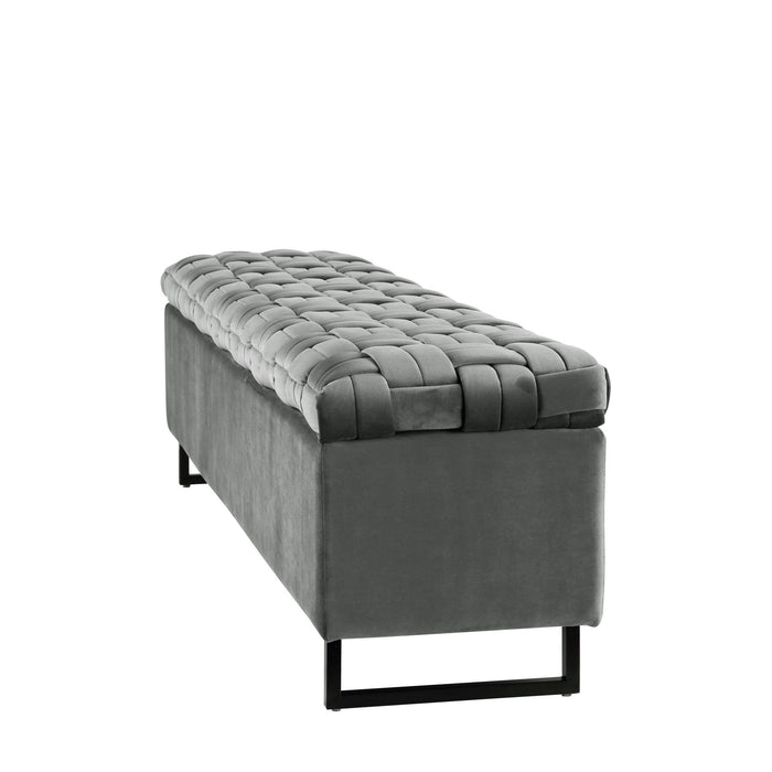 Upholstered Velvet Bench With Flip Top - Gray