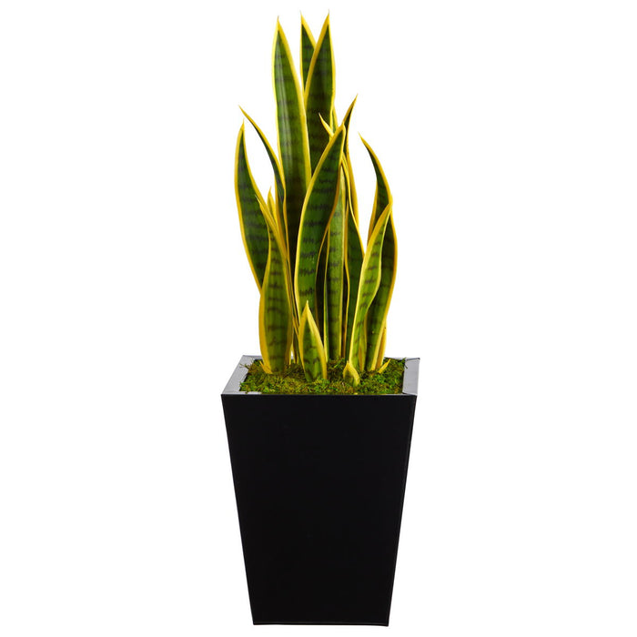 31" Sansevieria Artificial Plant in Black Metal Planter