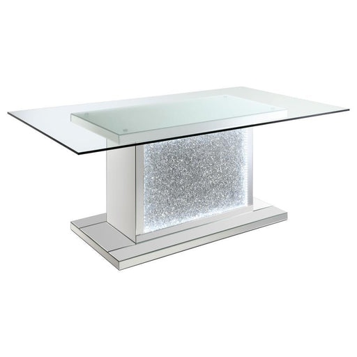 Marilyn - Pedestal Rectangle Glass Top Dining Table - Mirror - Simple Home Plus