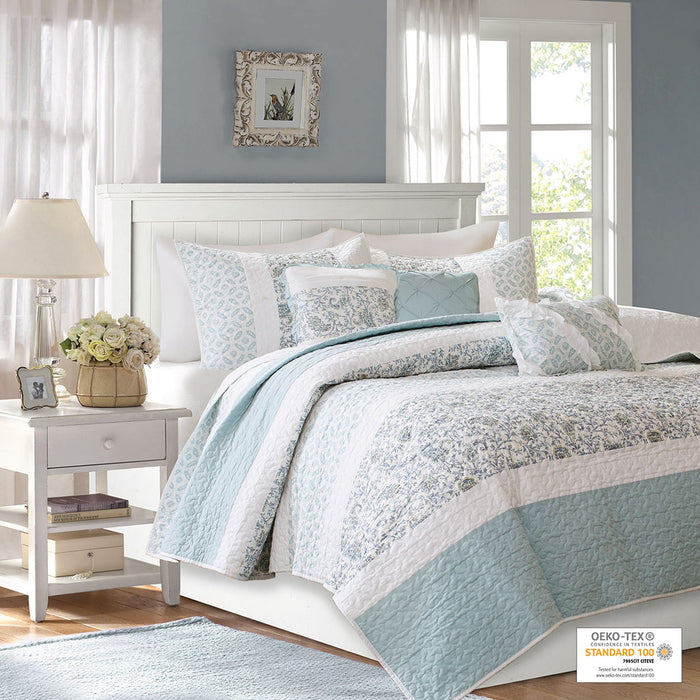 Dawn - 6 Piece Reversible Coverlet Set - Blue