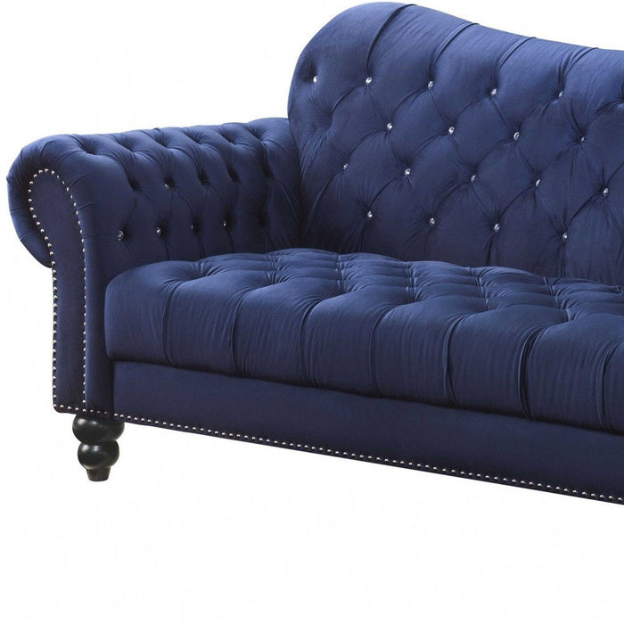 Velvet Sofa With Black Legs - Navy Blue