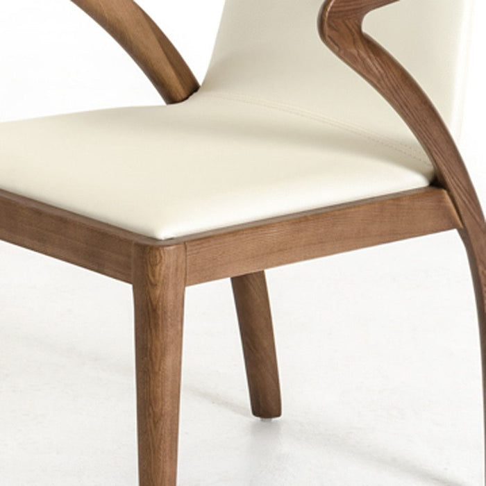 Upholstered Faux Leather Dining Side Chair - Cream / Brown