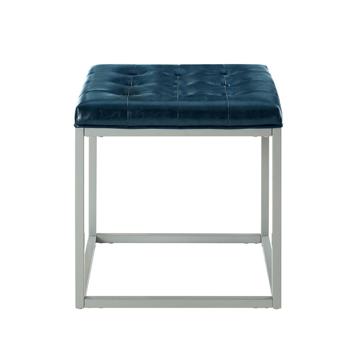 Faux Leather Cube Ottoman - Blue / Gray