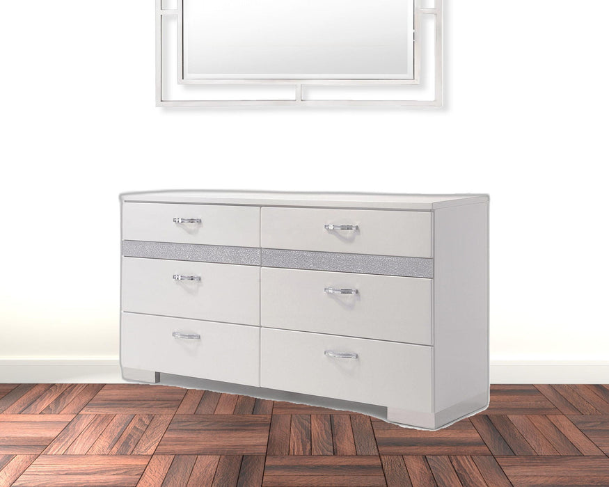 High Gloss Eight Drawer Double Dresser - White