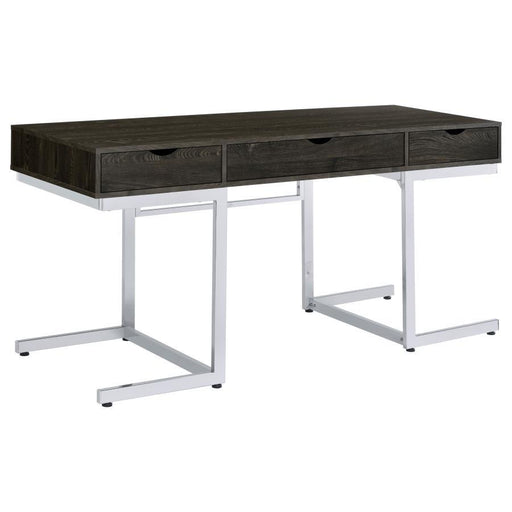 Noorvik - 3-Drawer Writing Desk - Dark Oak And Chrome - Simple Home Plus