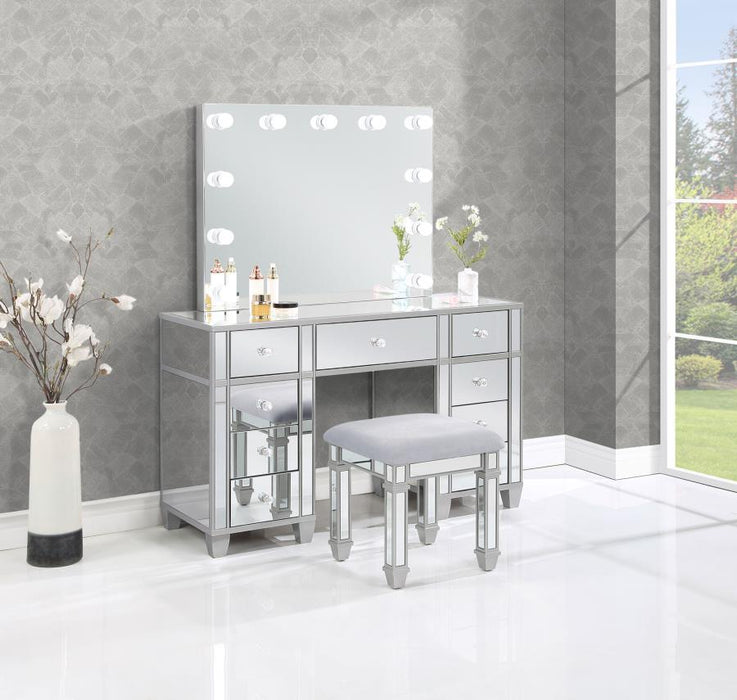 Allora - 9-Drawer Mirrored Storage Vanity Set With Hollywood Lighting - Metallic - Simple Home Plus