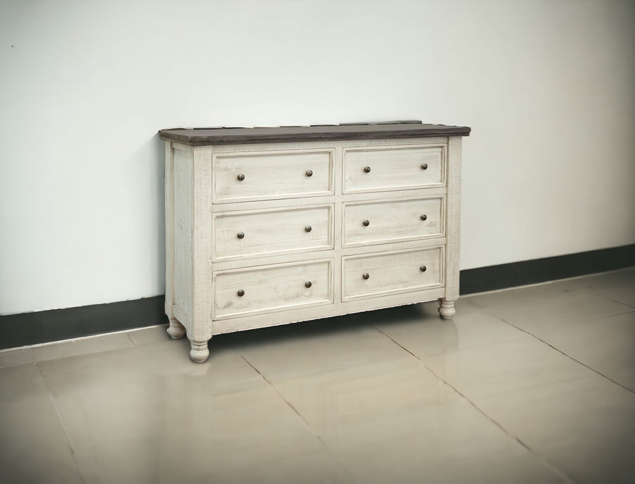 Solid Wood Six Drawer Double Dresser - Gray / Ivory