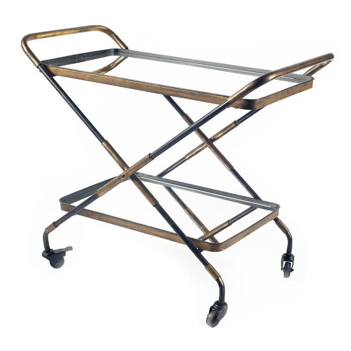 Rectangular Metal With Mirror Glass Shelves Bar Cart - Black / Gold