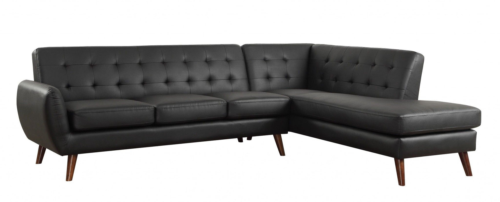 Faux Leather L Shaped Two Piece Sofa And Chaise Sectional - Black