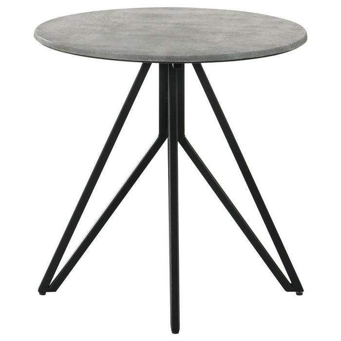 Hadi - Round End Table With Hairpin Legs - Cement And Gunmetal - Simple Home Plus