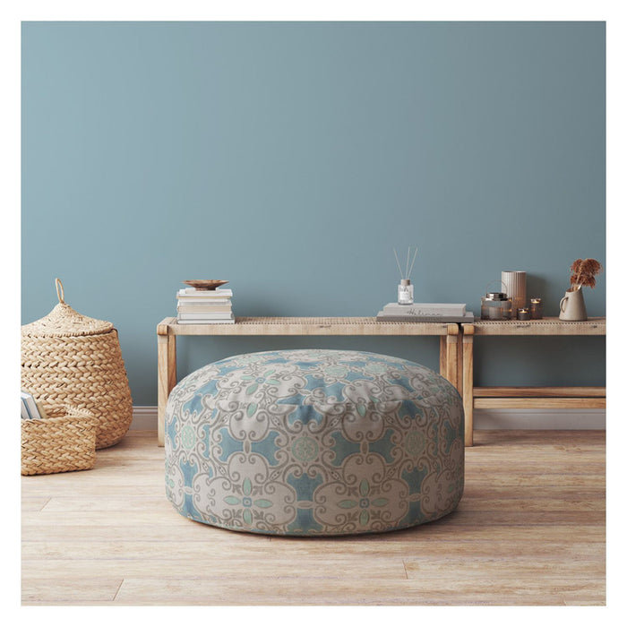 Cotton Round Ikat Pouf Cover - Blue