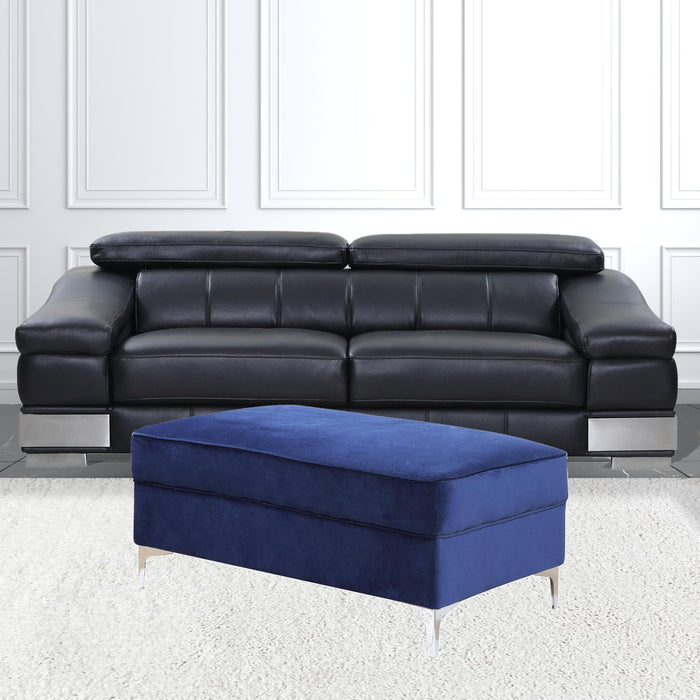 Velvet Ottoman - Blue / Silver