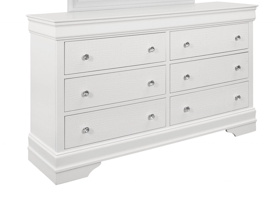 Solid Wood Six Drawer Double Dresser - Metallic White