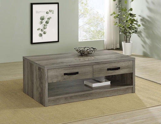 Felix - 2-Drawer Rectangular Engineered Wood Coffee Table - Gray Driftwood - Simple Home Plus