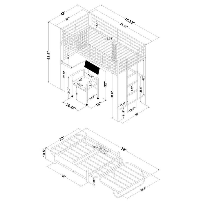 Jenner - Twin Futon Workstation Loft Bed And Futon Pad - Black