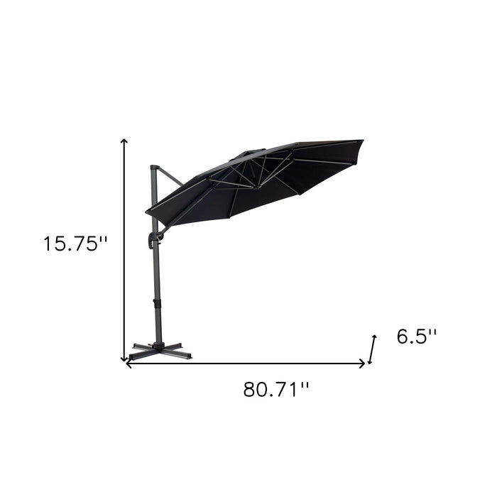 Round Tilt Cantilever Patio Umbrella With Stand Polyester - Black