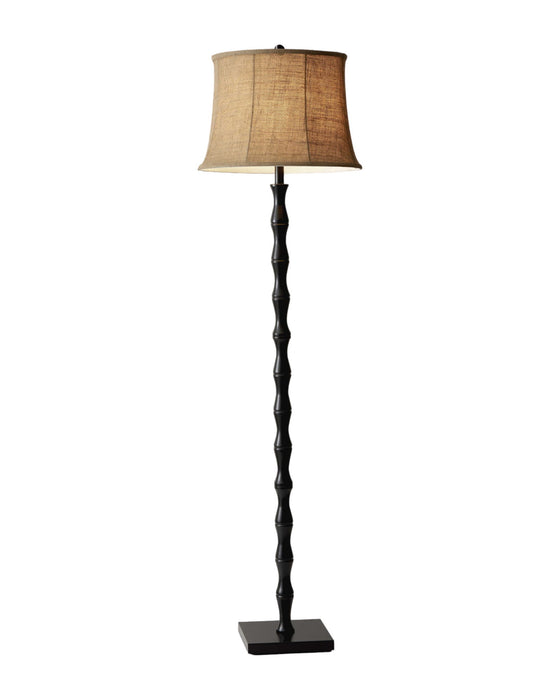 Textured Pole Floor Lamp With Beige Burlap Shade - Black