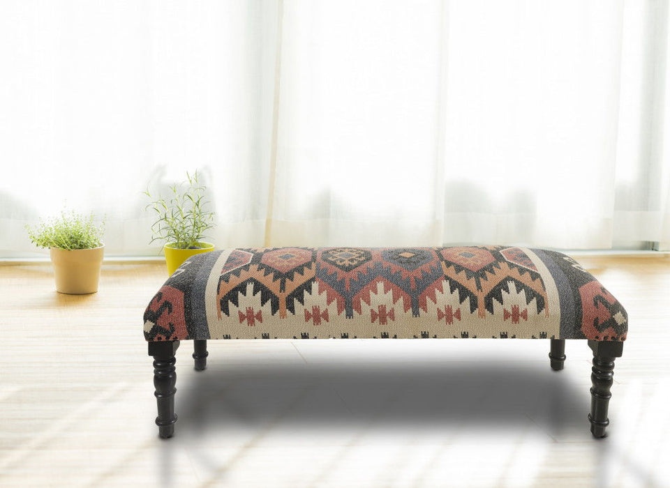 Leg Southwest Upholstered Bench - Brown Red / Natural Black