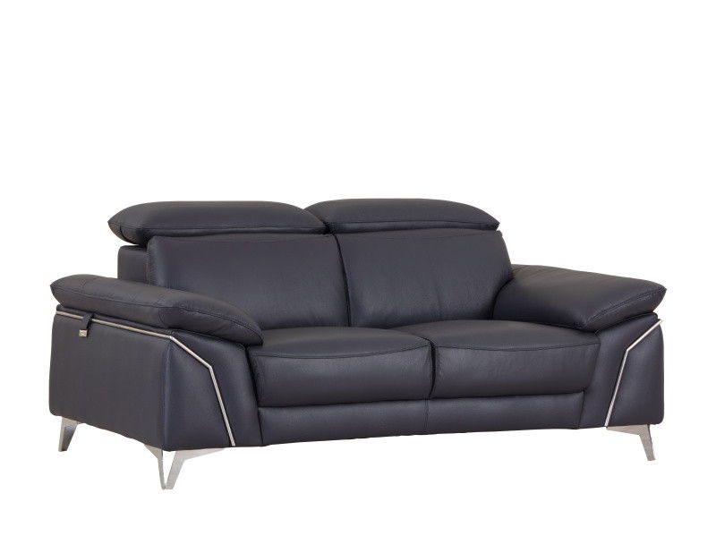 Genuine Leather Love Seat - Navy Blue / Silver