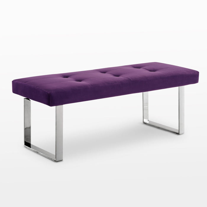 Upholstered Velvet Bench - Purple / Silver