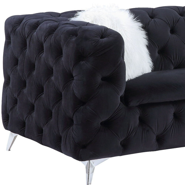 Velvet Sofa And Toss Pillows - Black / Silver