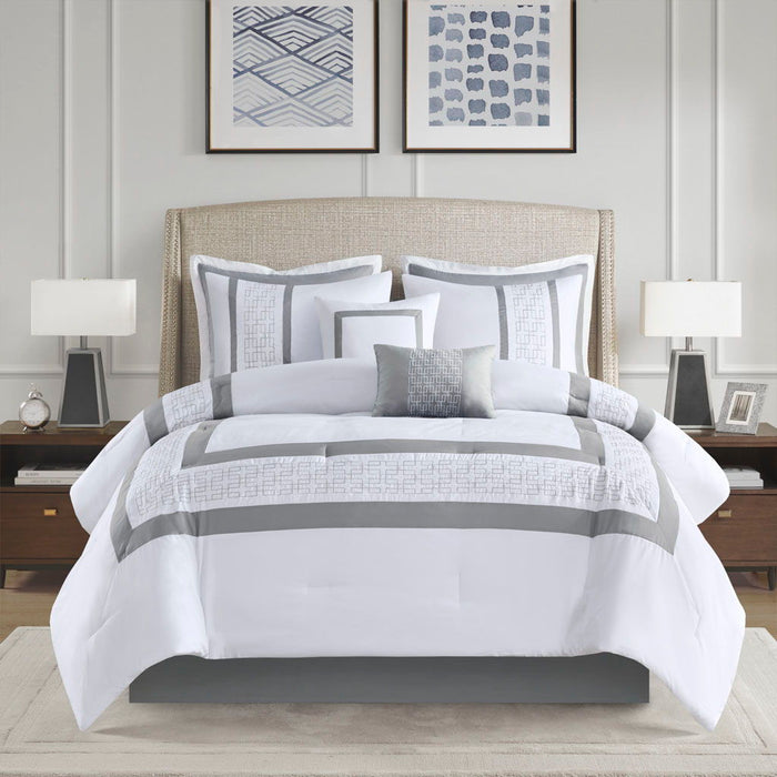 Powell - Queen 8 Piece Embroidered Comforter Set - White