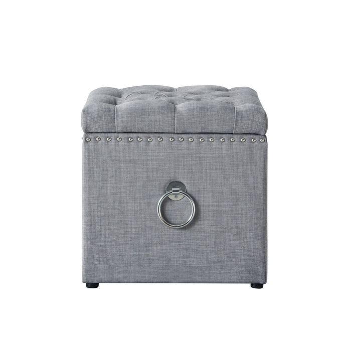 Linen And Black Tufted Storage - Light Gray