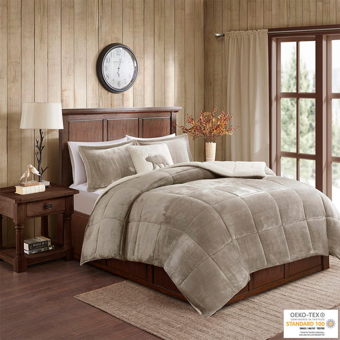 Alton - King Down Alternative Comforter Set - Taupe / Ivory