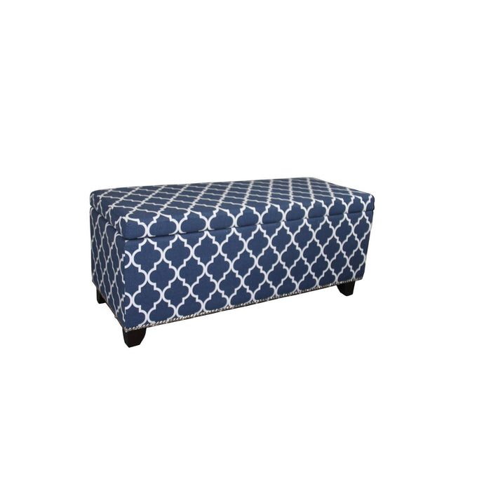 Brown Upholstered Polyester Quatrefoil Bench With Flip Top - Blue / White / Dark