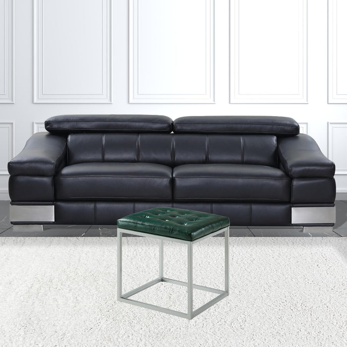 Faux Leather Cube Ottoman - Green / Gray