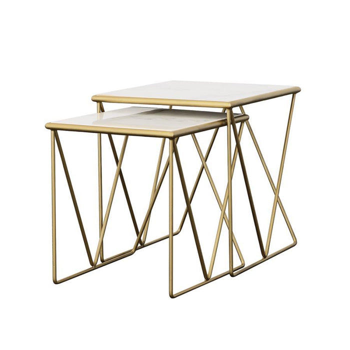 Bette - 2 Piece Nesting Table Set - White And Gold - Simple Home Plus