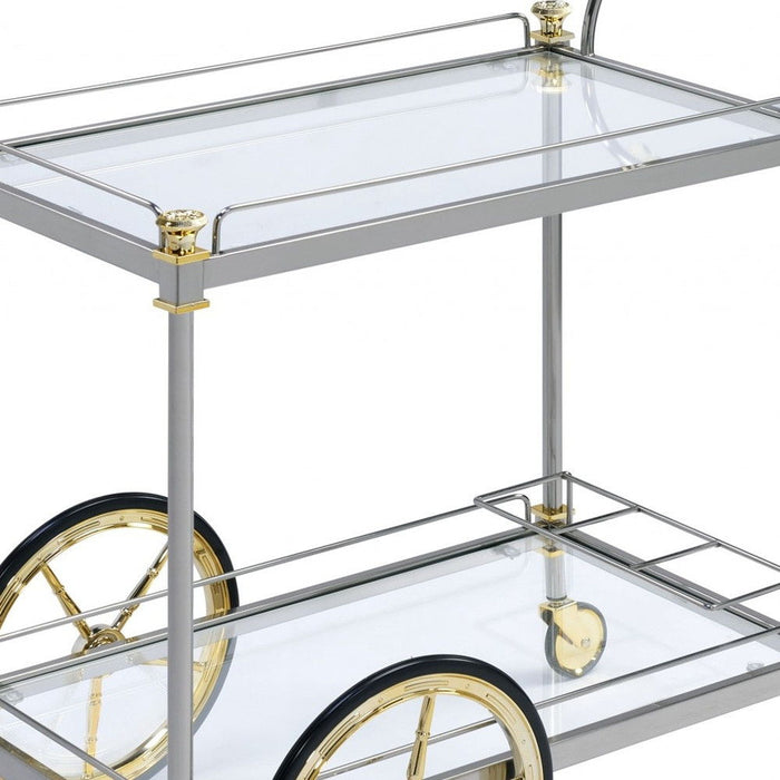 Clear Glass Metal Casters Serving Cart - Silver Gold