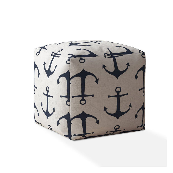 Canvas Anchor Pouf Ottoman - Blue / Gray