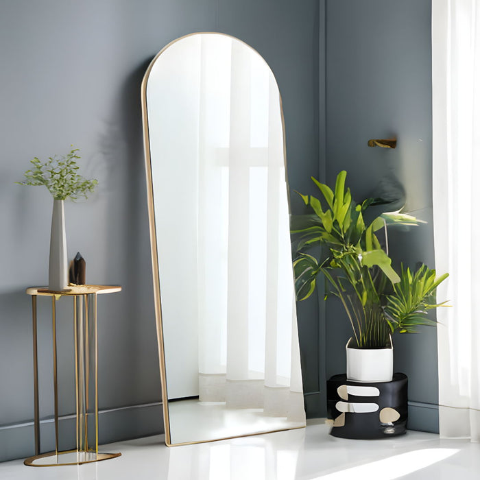 Narrow Arched Wooden Mirror - Gold